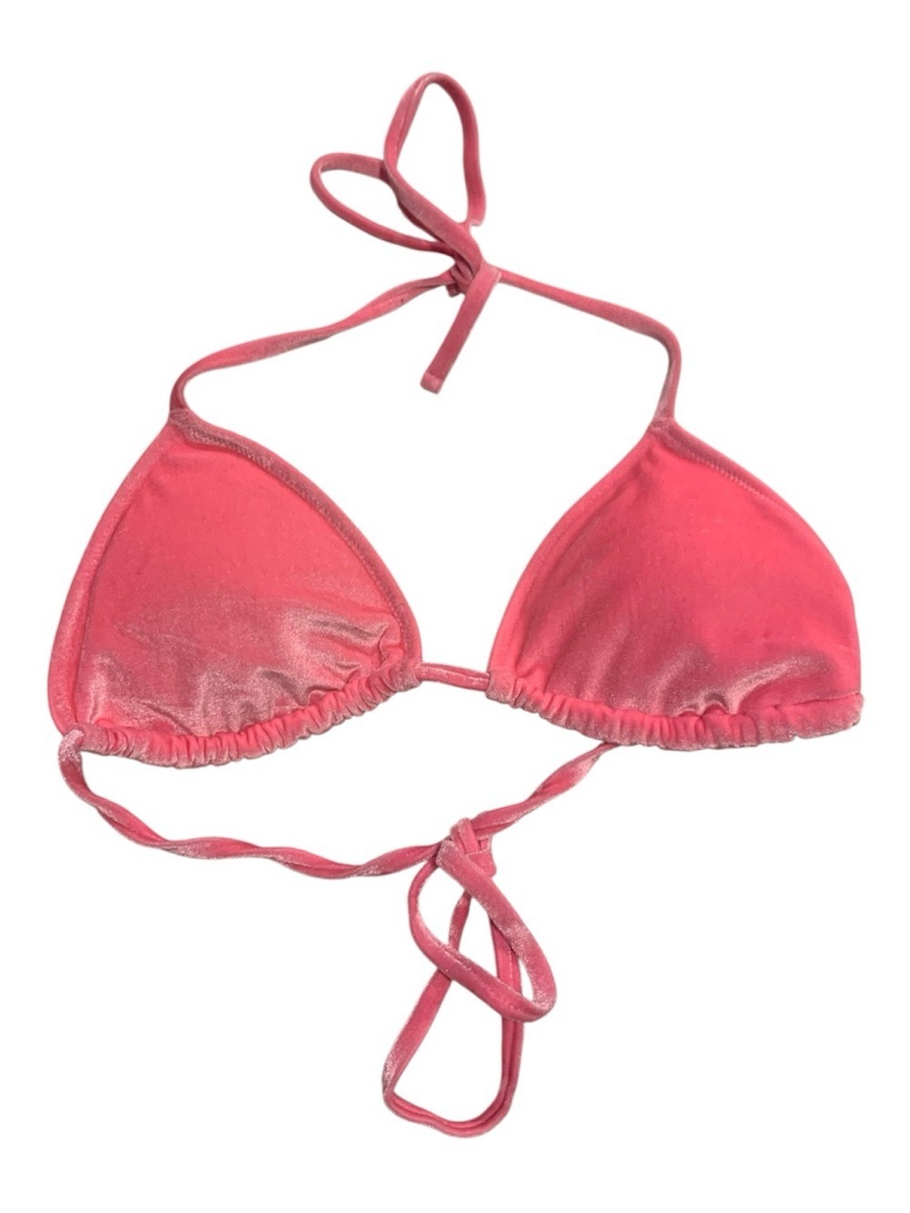 AERIE Pink Velour Triangle Bikini Top with Tie Straps size medium
